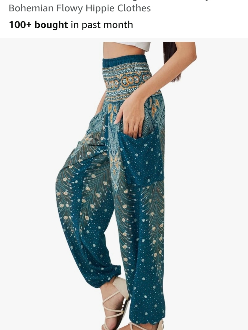 Women's Teal Bohemian Printed Harem Pants Joob Joob S/M Stretchy